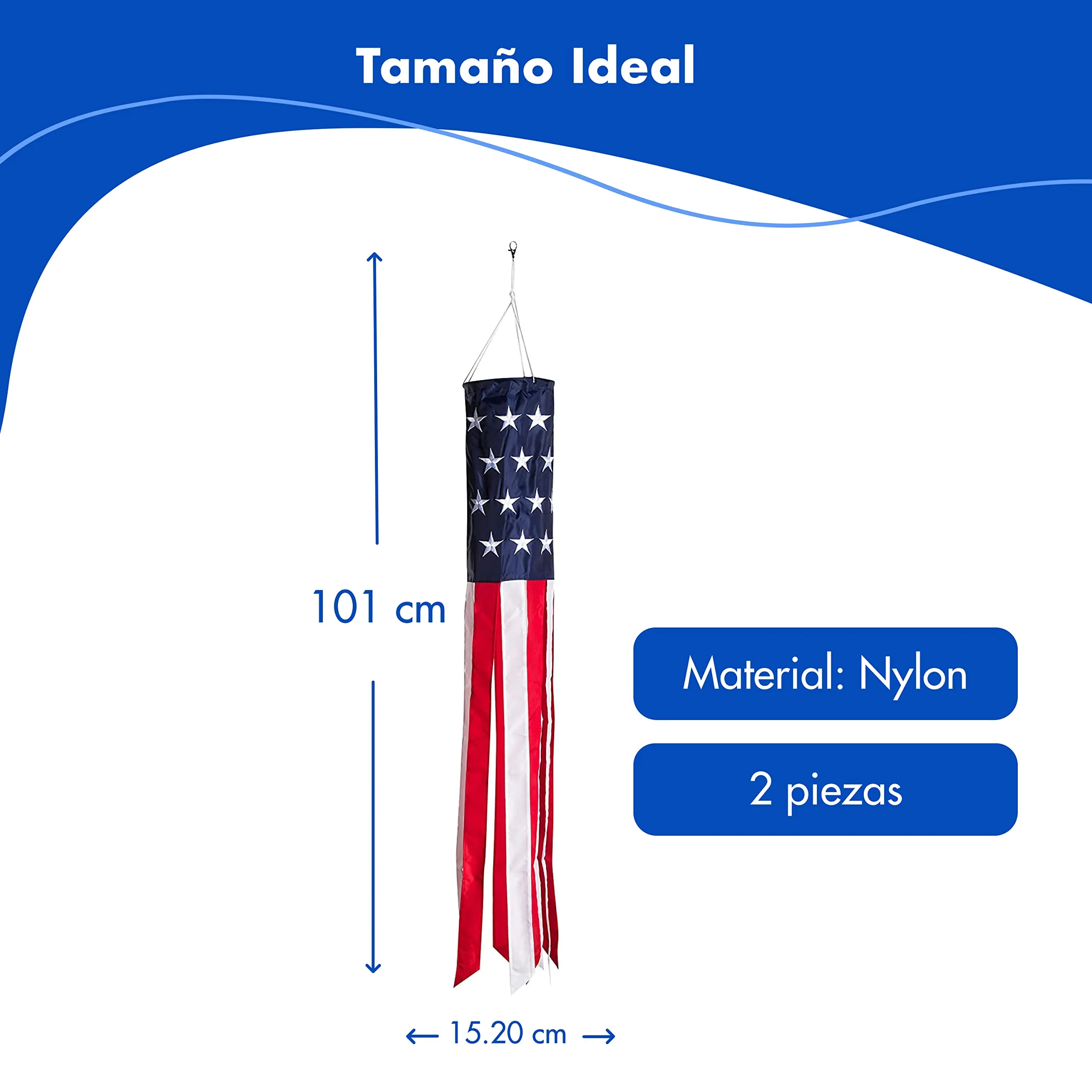 40 Inch American Flag Windsock (Set Of 2) - Outdoor Hanging 4Th Of July Decorations