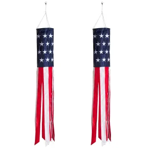 40 Inch American Flag Windsock (Set Of 2) - Outdoor Hanging 4Th Of July Decorations