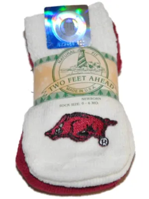 Arkansas Razorbacks Two Feet Ahead Infant Baby Newborn 3 Pair Socks Pack