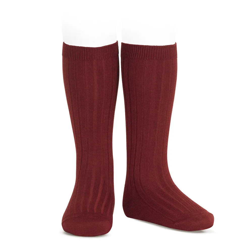 Basic rib knee high socks (Burgundy)