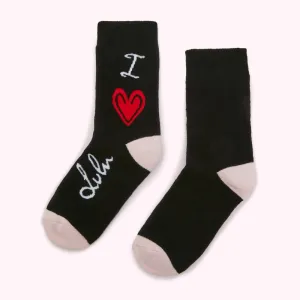 BLACK I LOVE LULU COSY SOCKS