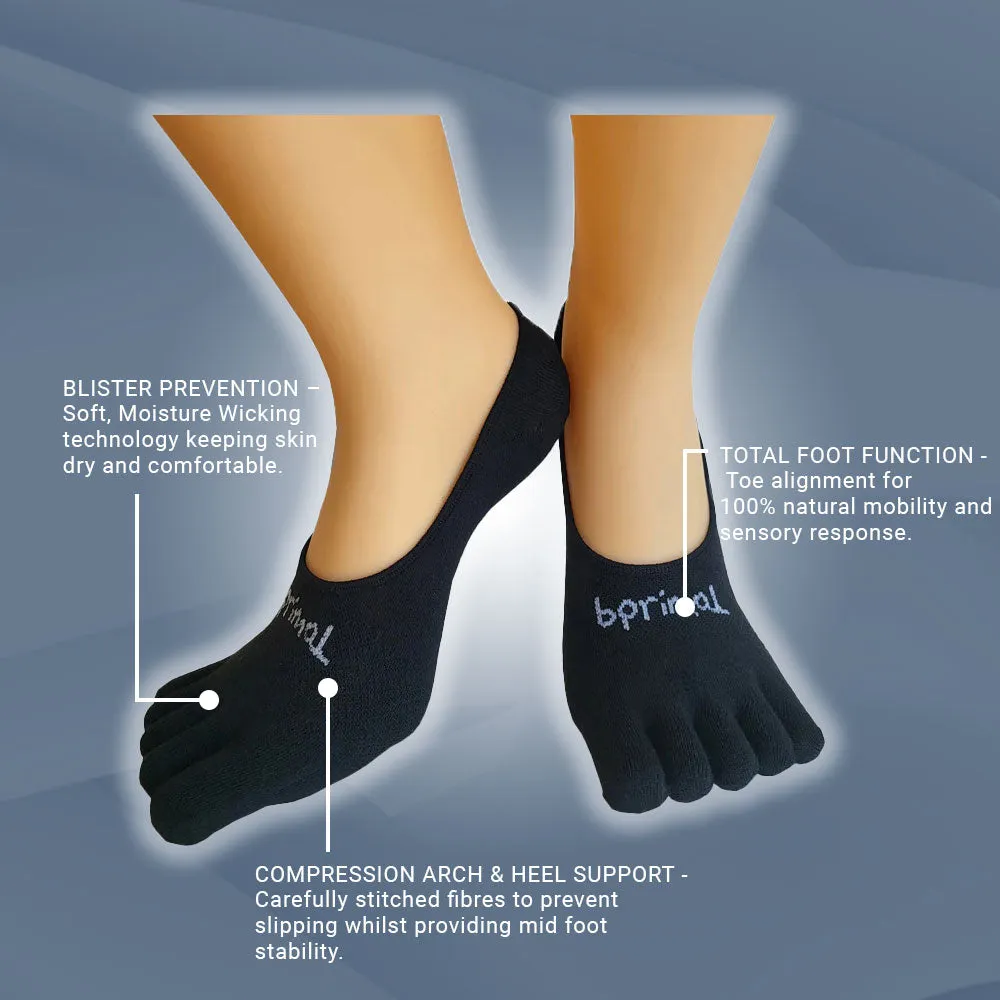 Bprimal Everyday Five-Toe Socks - Hidden - Thin Weight - Black