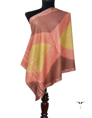 Brown and Parrot Green Embroidery Pashmina Stole 7258