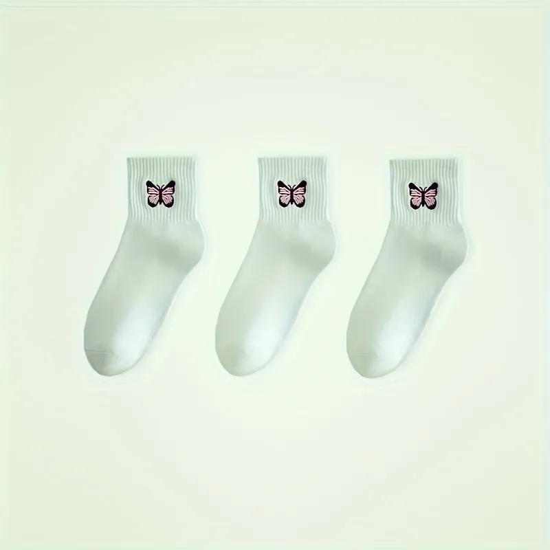 Charming Butterfly Print Socks Comfy Breathable Mid Tube Socks