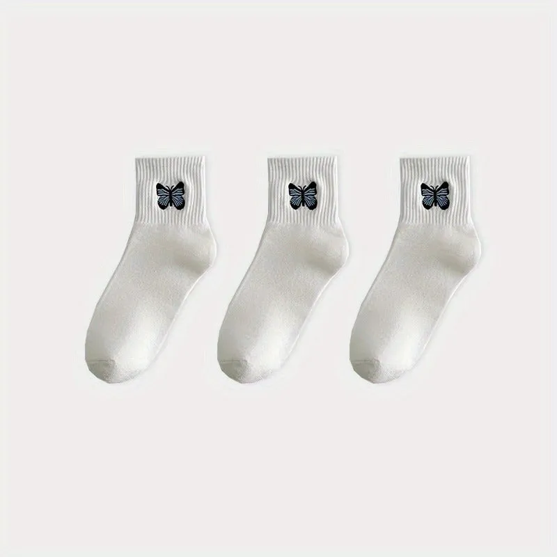 Charming Butterfly Print Socks Comfy Breathable Mid Tube Socks