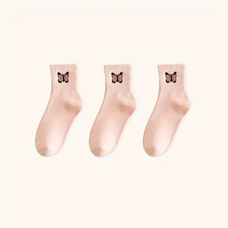 Charming Butterfly Print Socks Comfy Breathable Mid Tube Socks