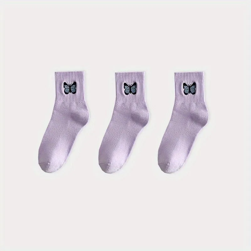 Charming Butterfly Print Socks Comfy Breathable Mid Tube Socks