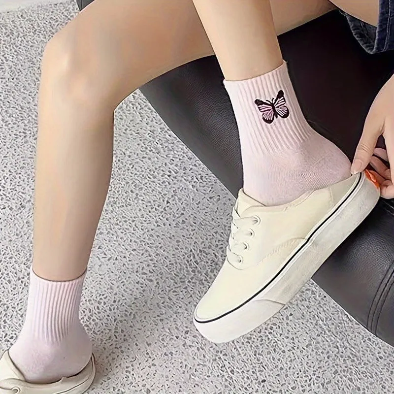 Charming Butterfly Print Socks Comfy Breathable Mid Tube Socks