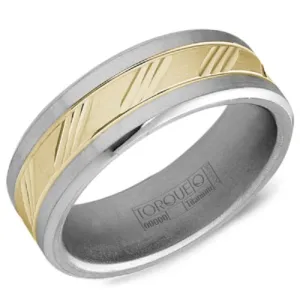 CrownRing 7.5MM Two-Tone Titanium & Yellow Gold Center Wedding Band