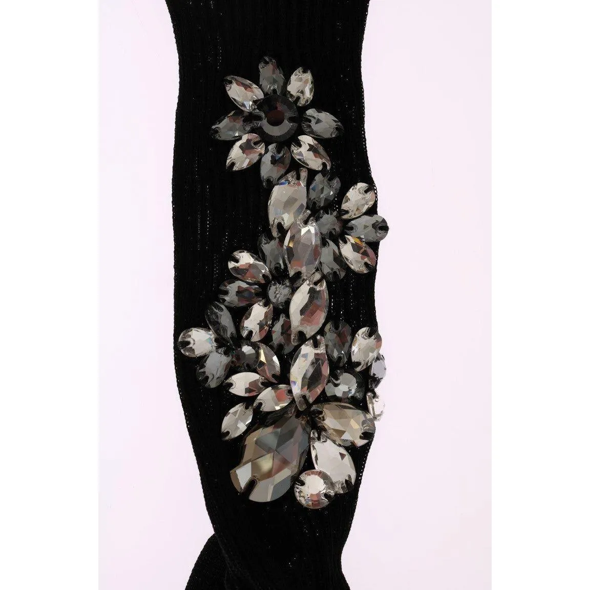 Dolce & Gabbana Crystal Embellished Black Knit Stockings