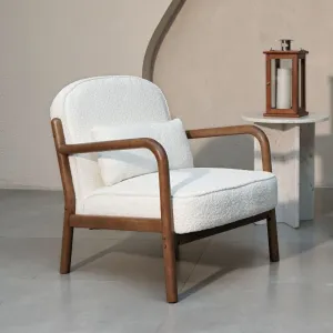 Elara Boucle Armchair | Wooden Cushion Chair