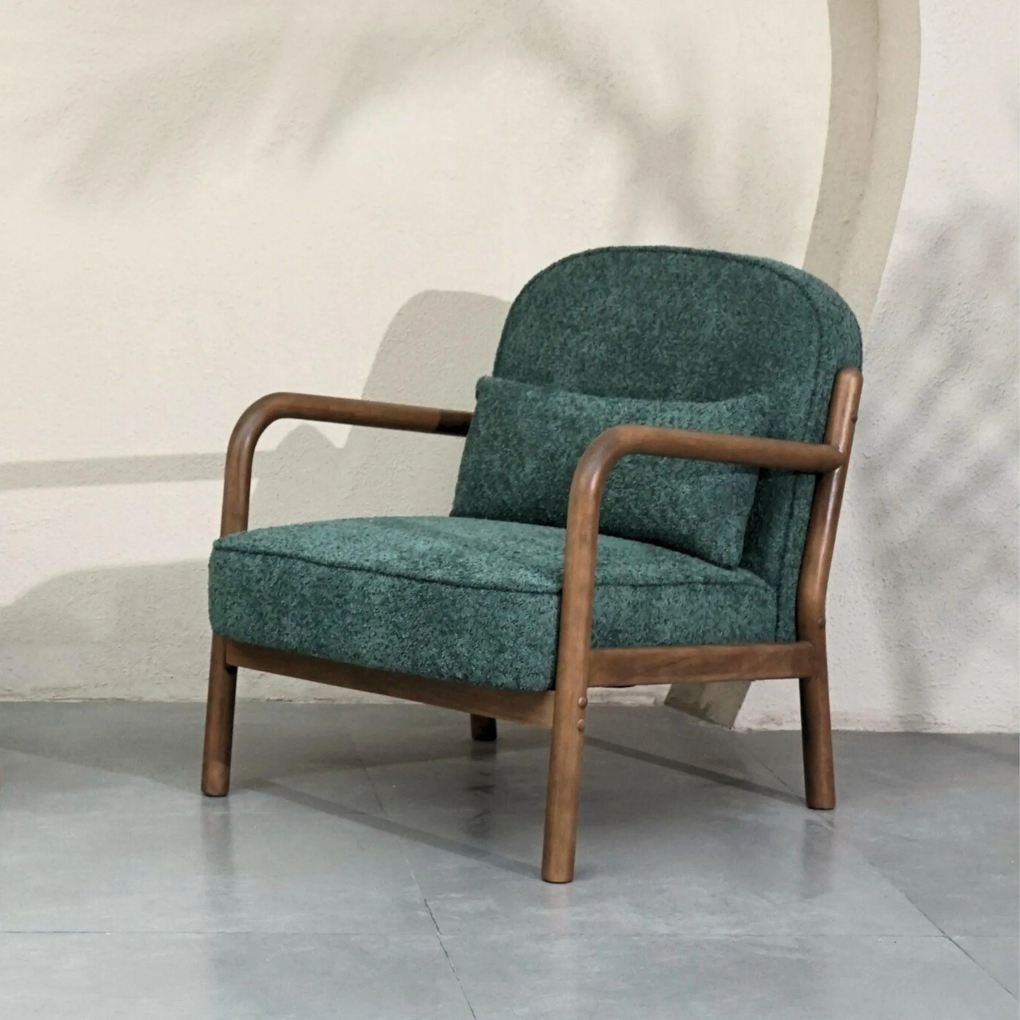 Elara Boucle Armchair | Wooden Cushion Chair