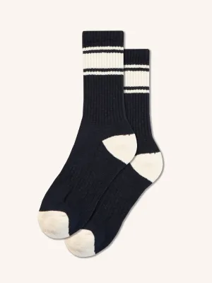 Elgin Cotton Sock in Navy / Ecru Stripe