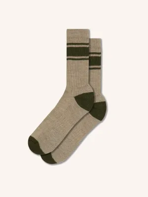 Elgin Wool Sock in Putty / Olive Stripe