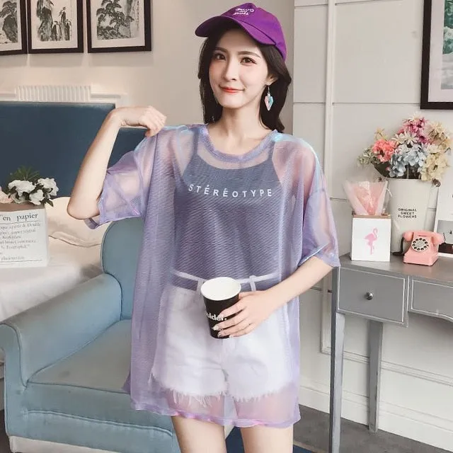 Hollow Out T Shirt Women Sexy Transparent Summer Tops