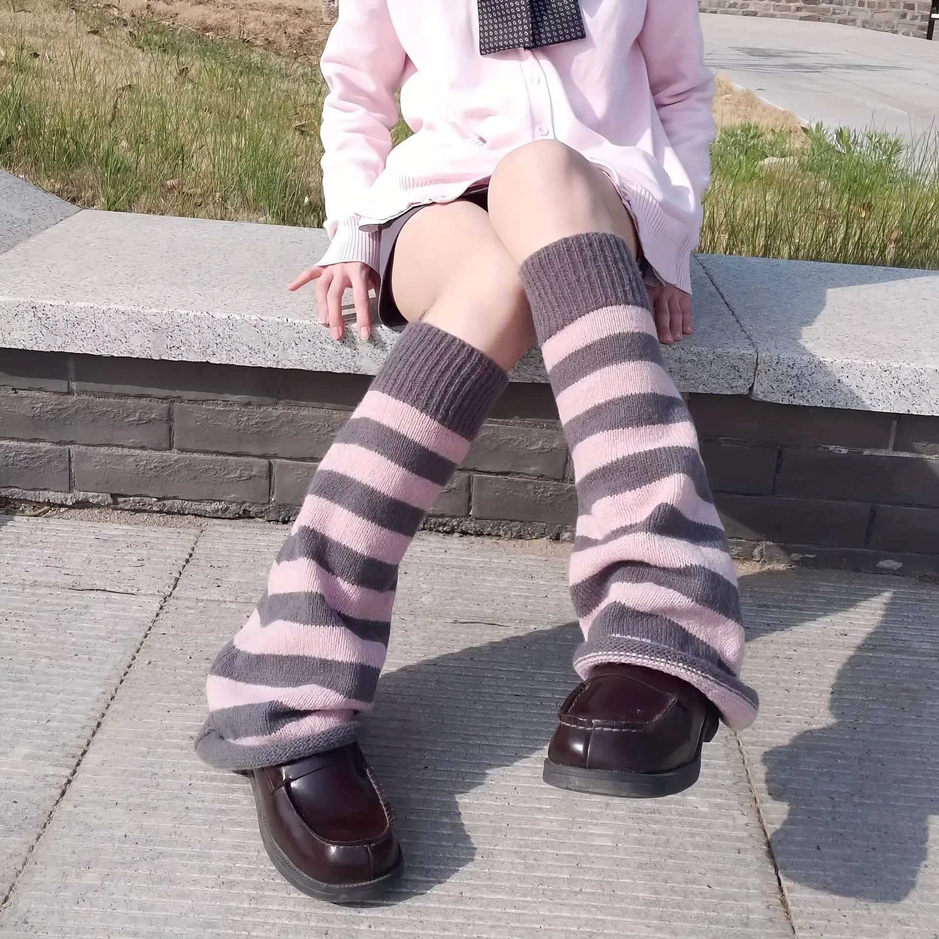 Kawaii Knee High Socks Trendy Striped Leg Warmers for Women