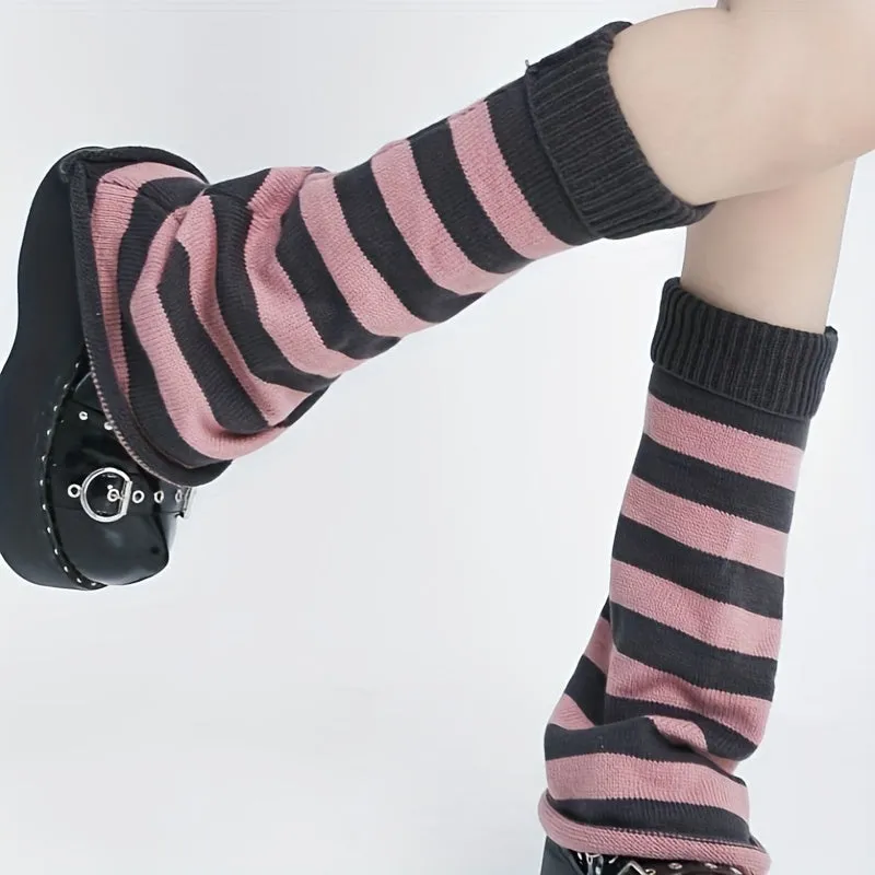 Kawaii Knee High Socks Trendy Striped Leg Warmers for Women