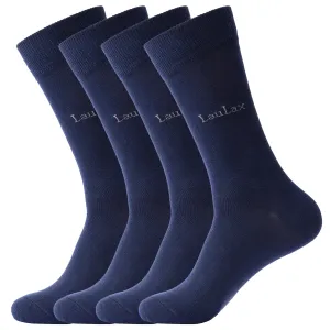 Laulax 4 Pairs High Quality Finest Combed Cotton Dress Socks, Navy, Gift Bag with socks wash bag