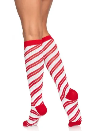 Leg Avenue Candy Cane Lurex Knee High Socks