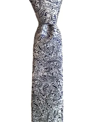 Light Silver and Navy Floral Necktie