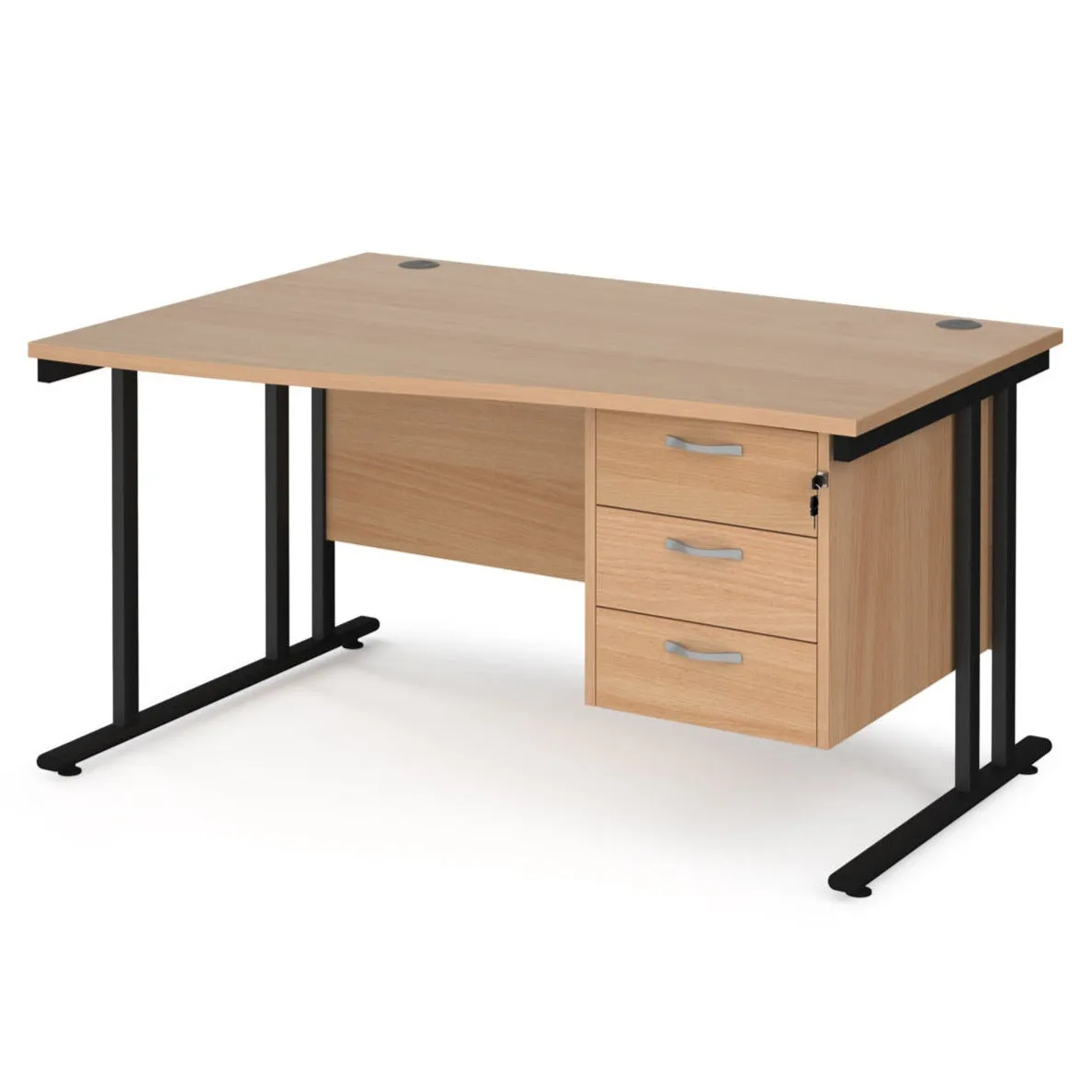 Maestro 25 left hand wave desk with 3 drawer pedestal