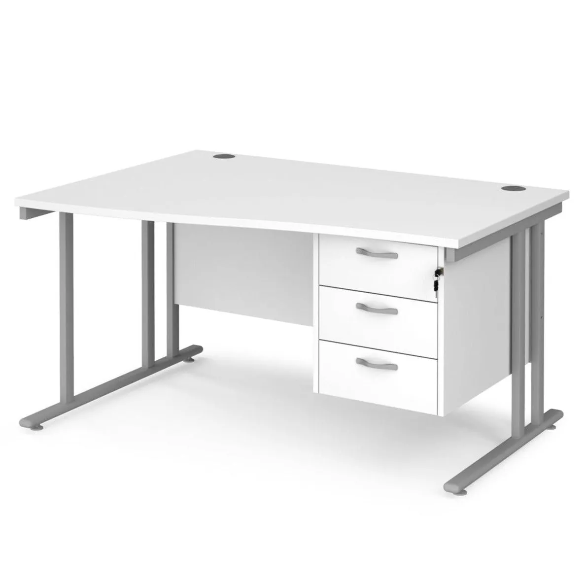 Maestro 25 left hand wave desk with 3 drawer pedestal