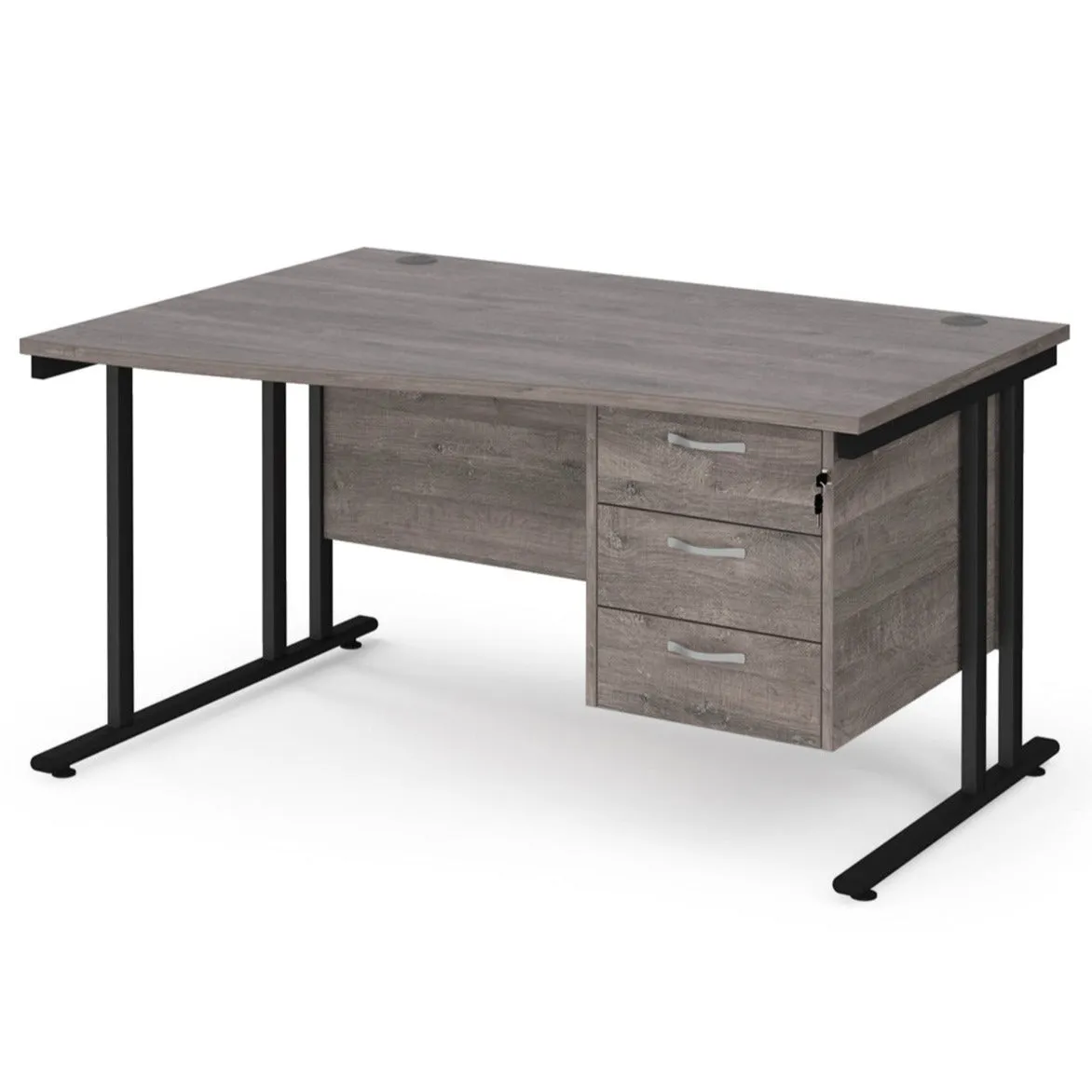 Maestro 25 left hand wave desk with 3 drawer pedestal