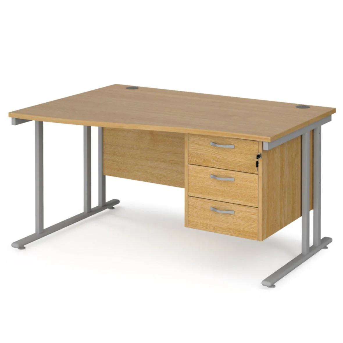 Maestro 25 left hand wave desk with 3 drawer pedestal