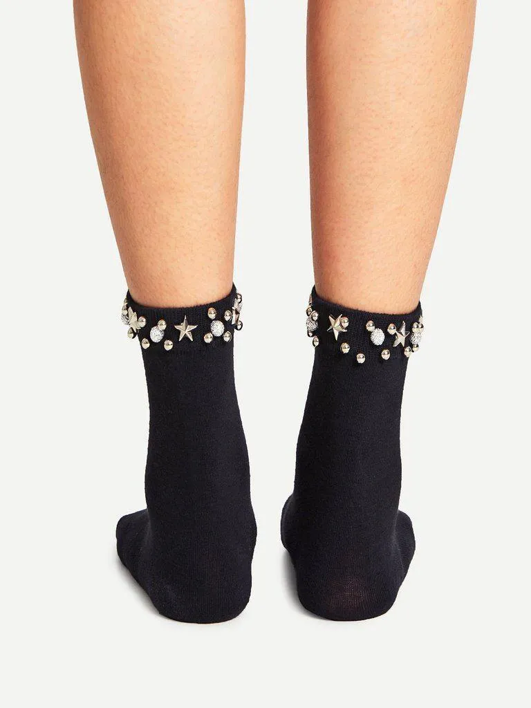 Metal Star Detail Ankle Socks