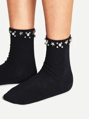 Metal Star Detail Ankle Socks