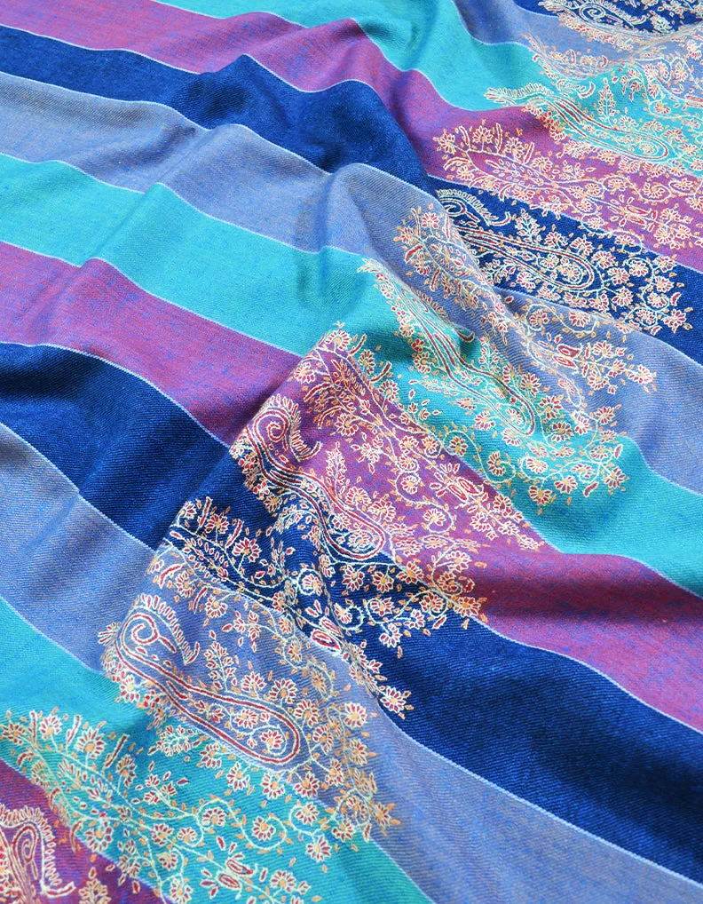 multi-coloured striped embroidery pashmina shawl 8591