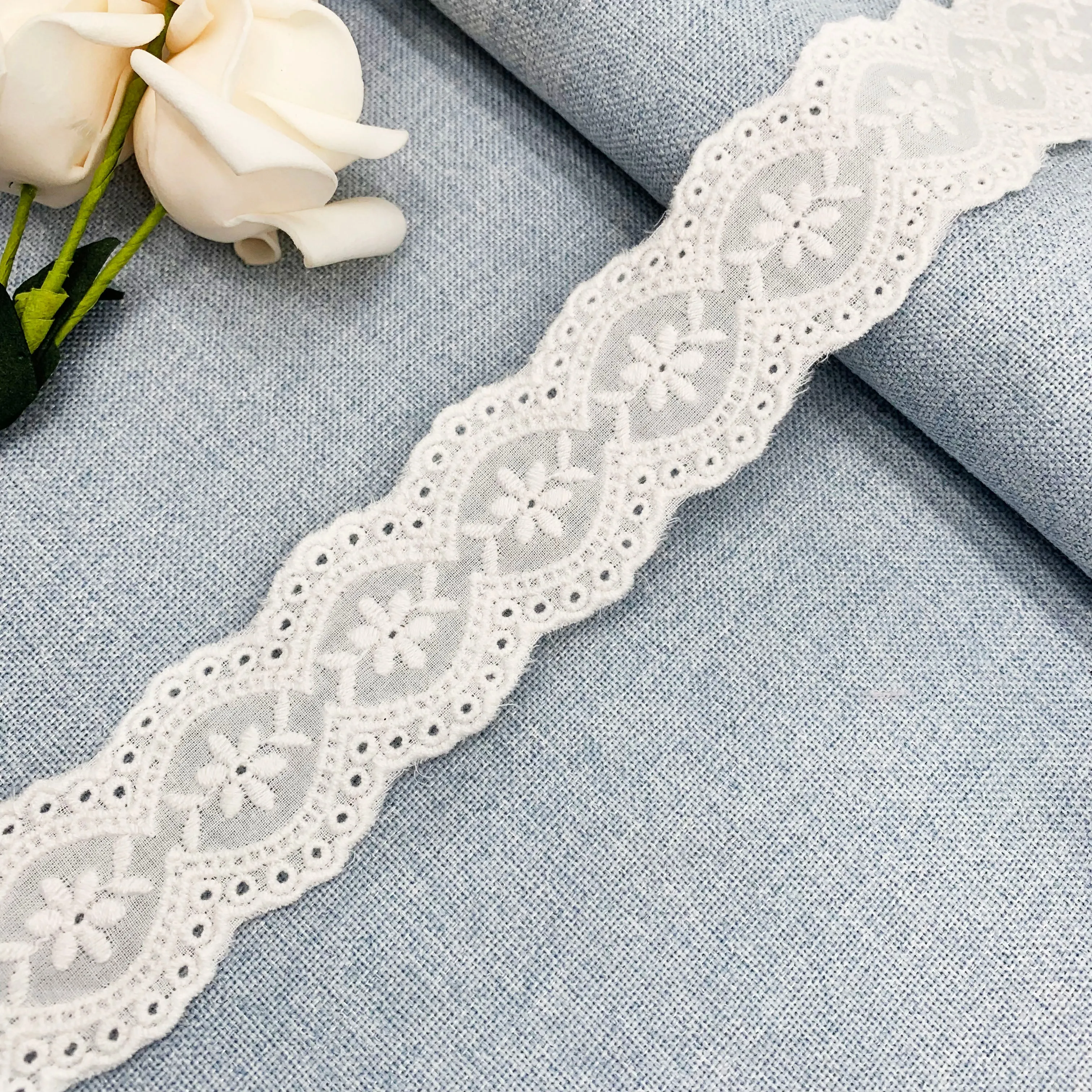 OEKO-TEX BSCI Embroidery lace with cotton fabric NFD12A284