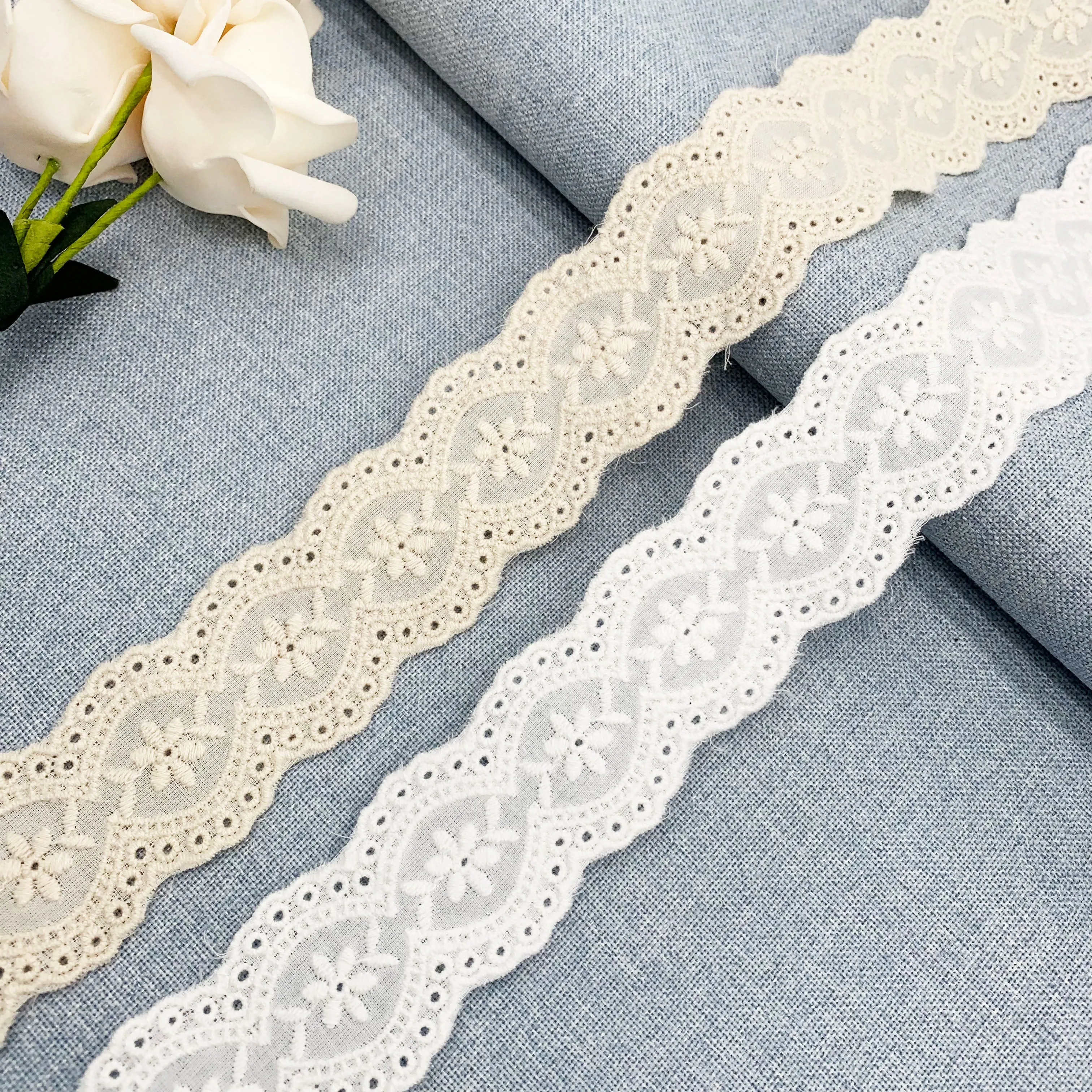 OEKO-TEX BSCI Embroidery lace with cotton fabric NFD12A284