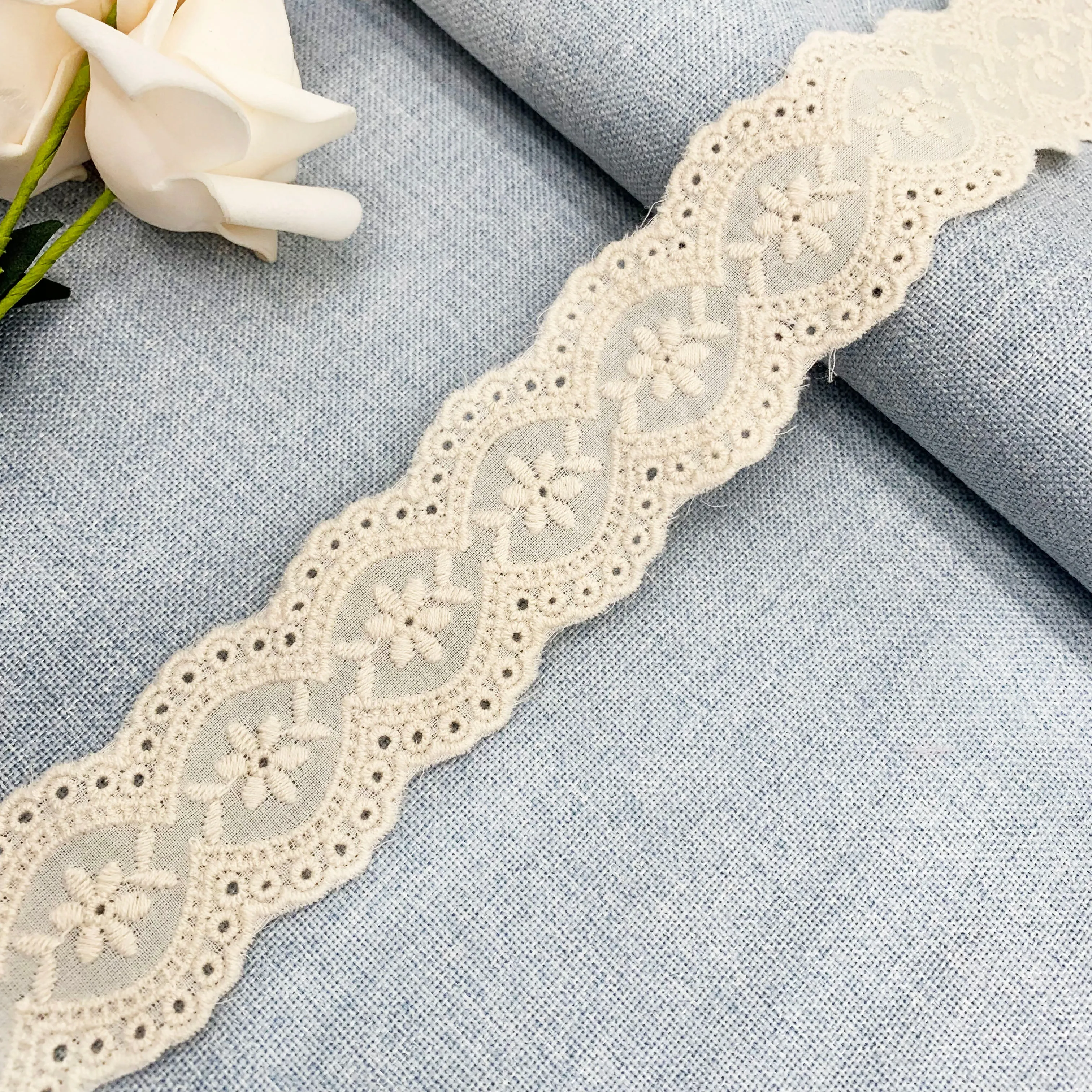 OEKO-TEX BSCI Embroidery lace with cotton fabric NFD12A284