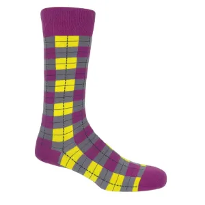 PEPER HAROW Checkmate Men's Luxury Cotton Socks - Purple and Yellow