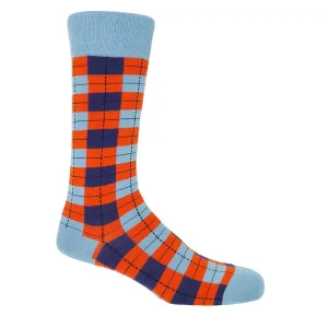 PEPER HAROW Checkmate Men's Luxury Cotton Socks - Sky Blue and Orange