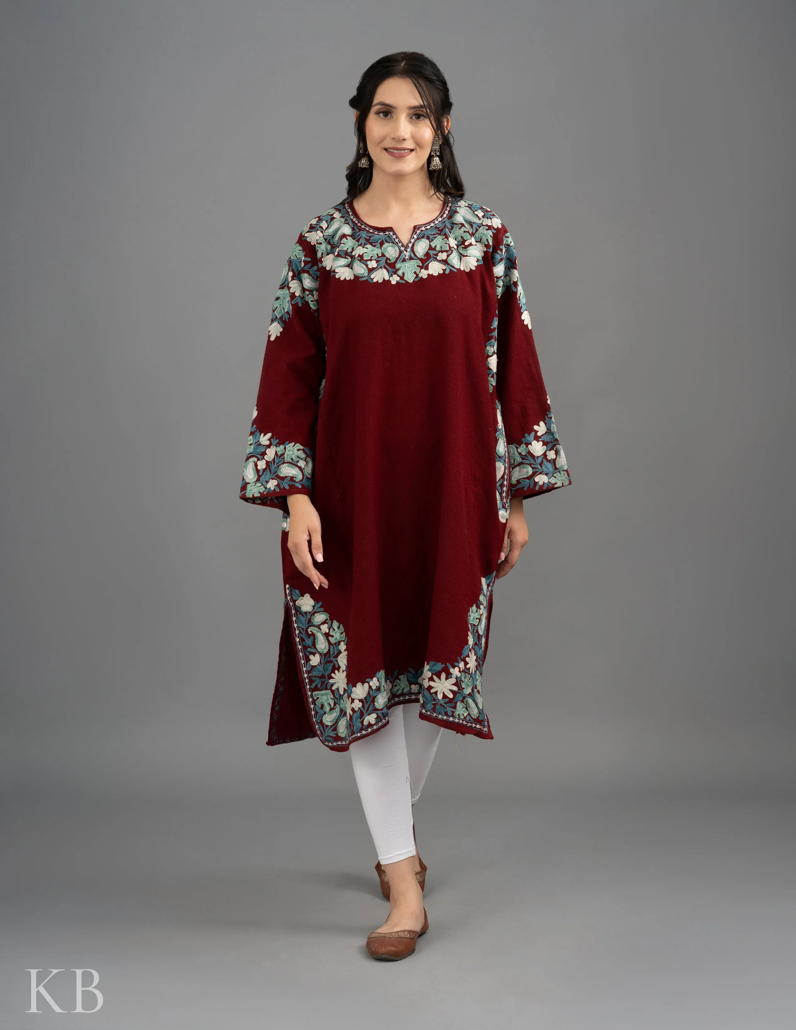 Rang-e-Khizan Pure Wool Maroon Paisley Aari Phiran