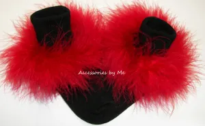 Red Marabou Trim Black Socks