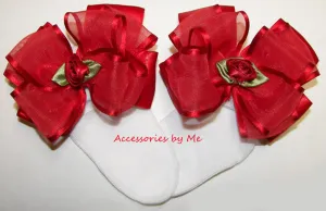 Red Organza Satin Floral Bow Socks