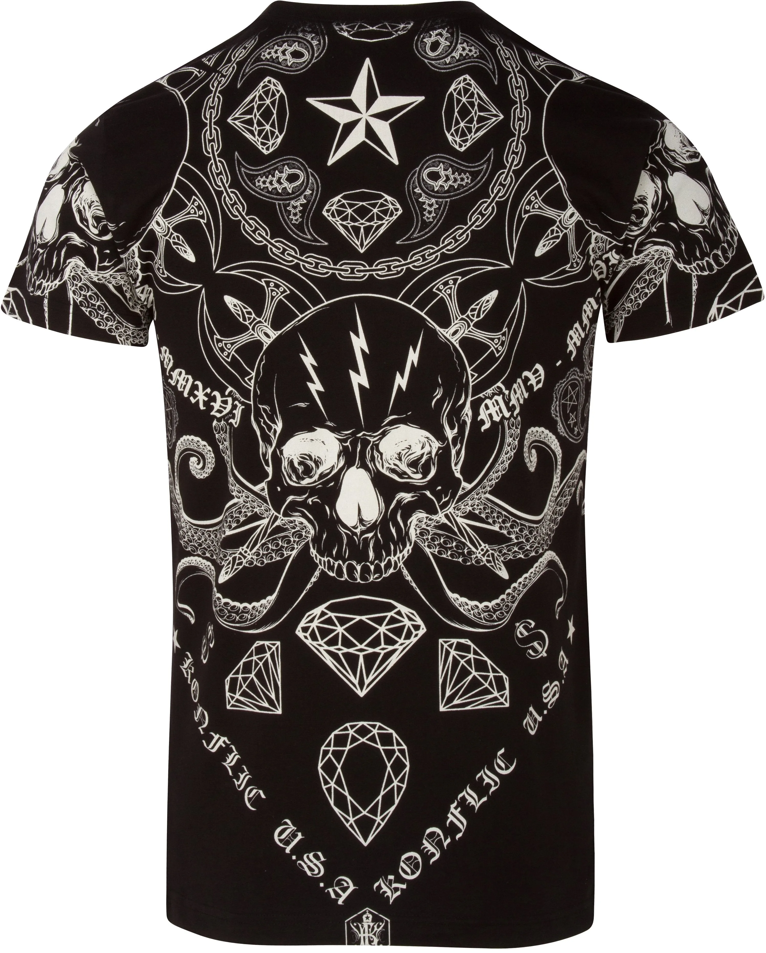 Sakkas Aksel Mens Essential Short Sleeve Cotton T-Shirt Diamond Skull & Tentacles