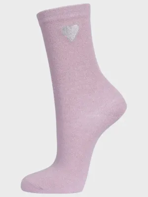 Sock Talk Women's Pink Glitter Socks Heart