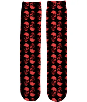 Unisex Subli Tube Socks Red Skulls Opposites by Robert Bowen