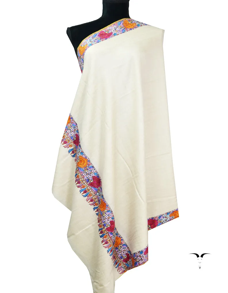 white embroidery Pashmina shawl 8641