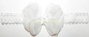 White Organza Pearl Bow Headband